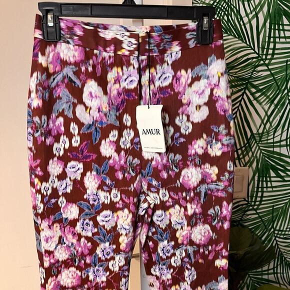 NWT AMUR Joan Floral Flare Pants in Bordeaux Size 2 MSRP $298 - Picture 3 of 11